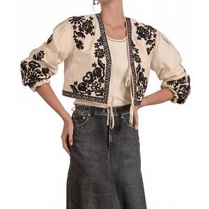 NEW ELAN tie front boho jacket in natural/black